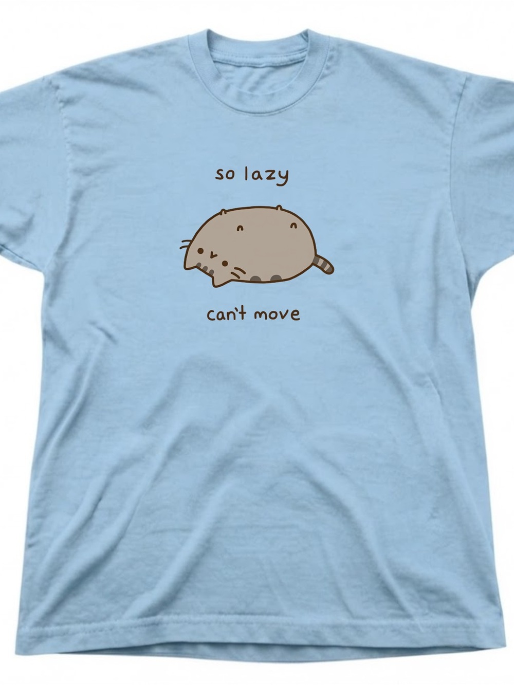 Light Blue "So Lazy Can't Move" Cat Graphic Gildan T-Shirt